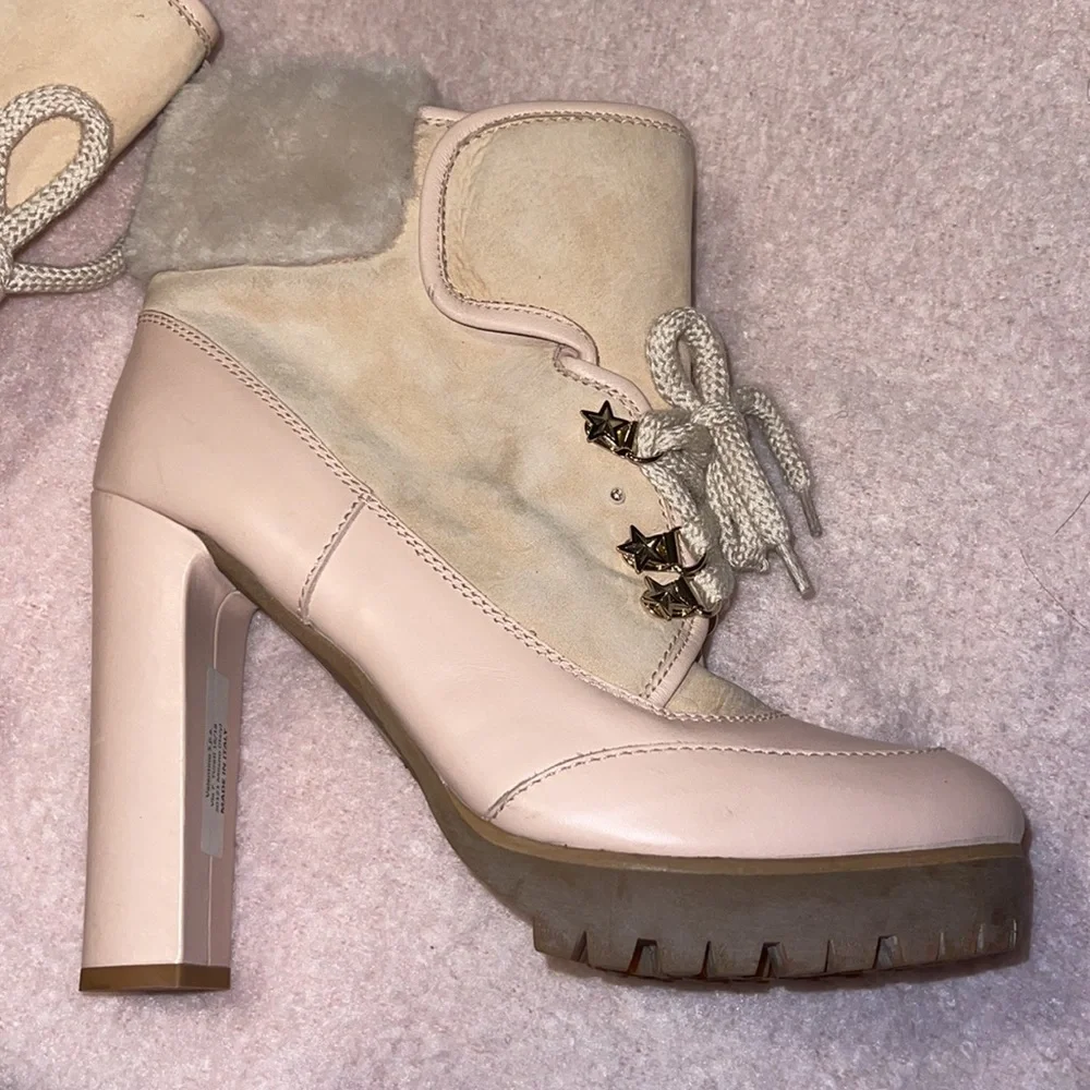 RED VALENTINO Nude Lace Up with Fur Leather Heels Boots/Booties - Picture 11 of 12